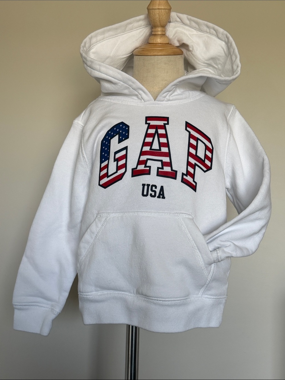 GAP White Hoodie with Red & Blue USA Lettering